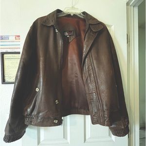 Brown leather biker jacket. Size 44.